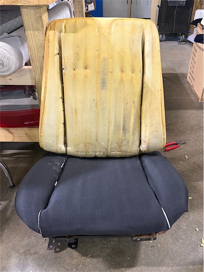 Seat with its foam exposed during a bolster foam repair